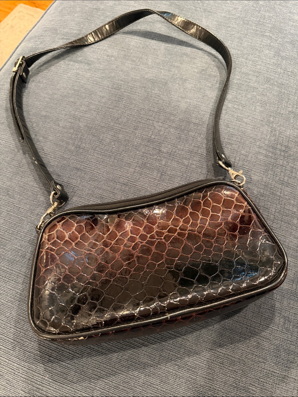 Brown Croc-Embossed Shoulder Bag